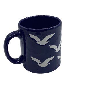 Vtg Waechtersbach West Germany Blue‎ Ceramic Coffee Mug White Bird Design